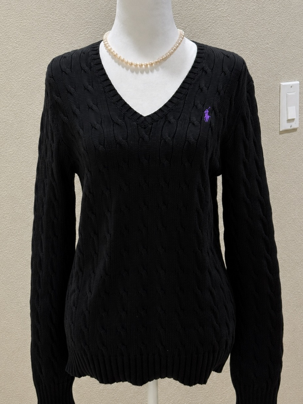 NEW Ralph Lauren Sport Black Cable Knit Sweater - Size M